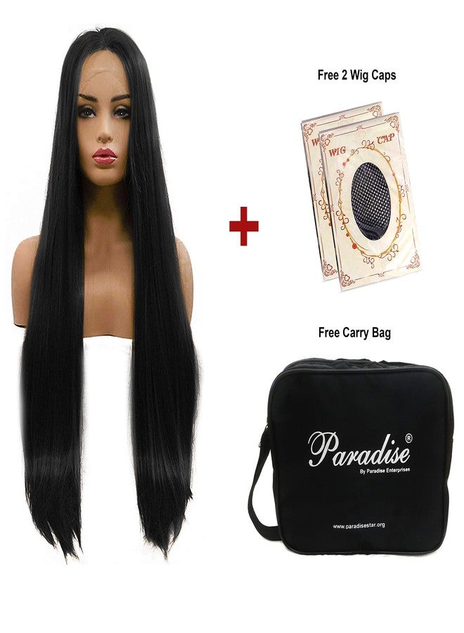 Paradise Women Wigs Natural Hair Of Full Head, Front Lace Hair Wig For Women Length 32 inch (Free 2 Wig Cap + Carry Pouch) (Black) - Image 5