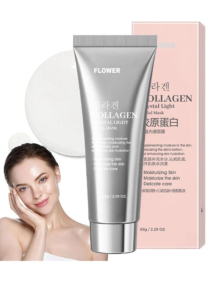 فلاور قناع الوجه بحبيبات الكولاجين كريستال لايت، مجموعة أقنعة تقشير بالليلة لتغليف الكولاجين، قناع شد وتقليل التجاعيد، كولاجين مهدرج لبشرة متوهجة، 65 جرام - Image 1
