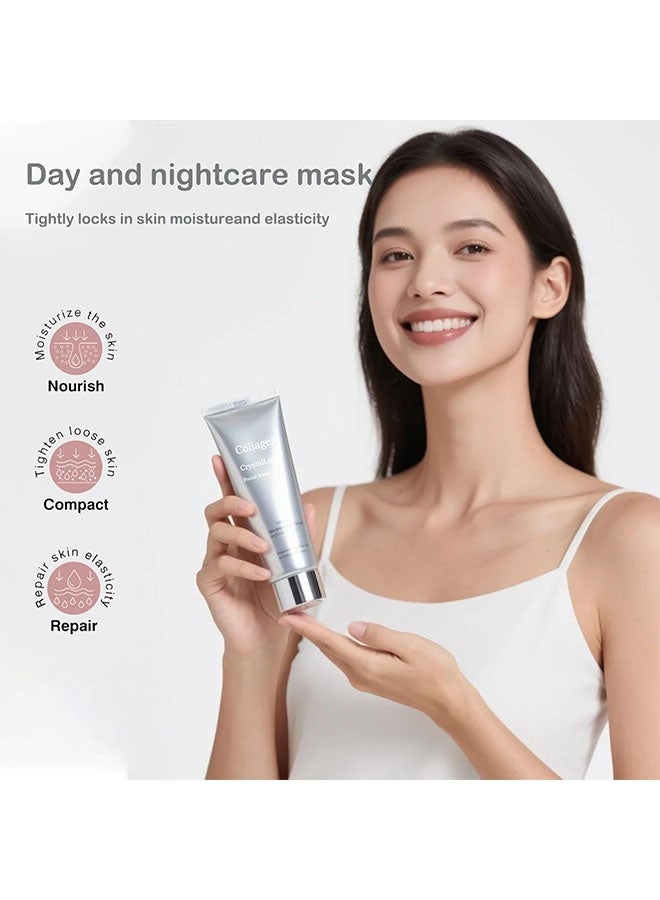 فلاور قناع الوجه بحبيبات الكولاجين كريستال لايت، مجموعة أقنعة تقشير بالليلة لتغليف الكولاجين، قناع شد وتقليل التجاعيد، كولاجين مهدرج لبشرة متوهجة، 65 جرام - Image 2