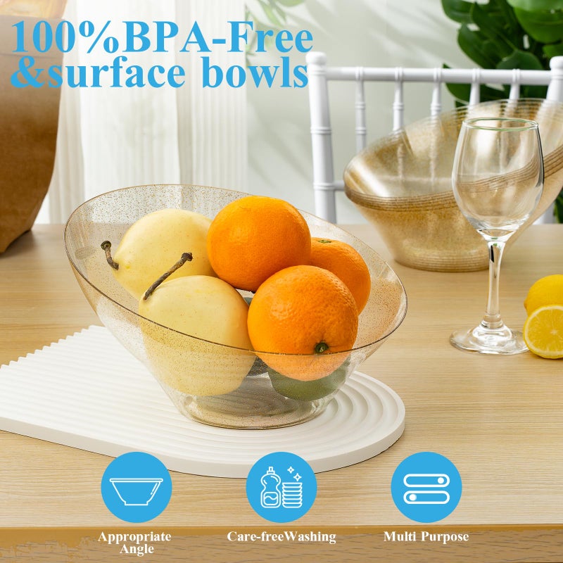 BESTVIP 54oz Clear with Gold Glitter Serving Bowls for Party - 12 Pack Angled Disposable Serving Bowls for Chips, Snacks, Fruit, Salad - Decorative Catering Bowls for Daily Use,Halloween, Christmas - Image 3