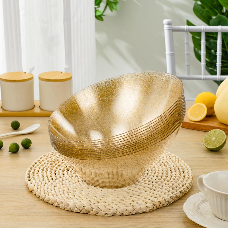 BESTVIP 54oz Clear with Gold Glitter Serving Bowls for Party - 12 Pack Angled Disposable Serving Bowls for Chips, Snacks, Fruit, Salad - Decorative Catering Bowls for Daily Use,Halloween, Christmas - Image 4