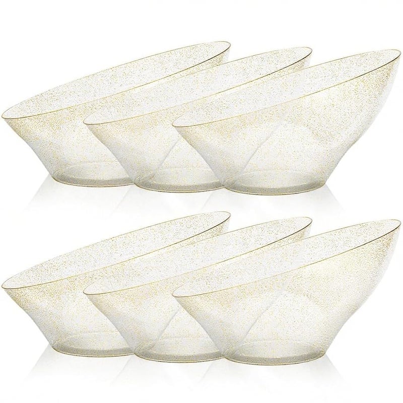 BESTVIP 54oz Clear with Gold Glitter Serving Bowls for Party - 12 Pack Angled Disposable Serving Bowls for Chips, Snacks, Fruit, Salad - Decorative Catering Bowls for Daily Use,Halloween, Christmas - Image 1