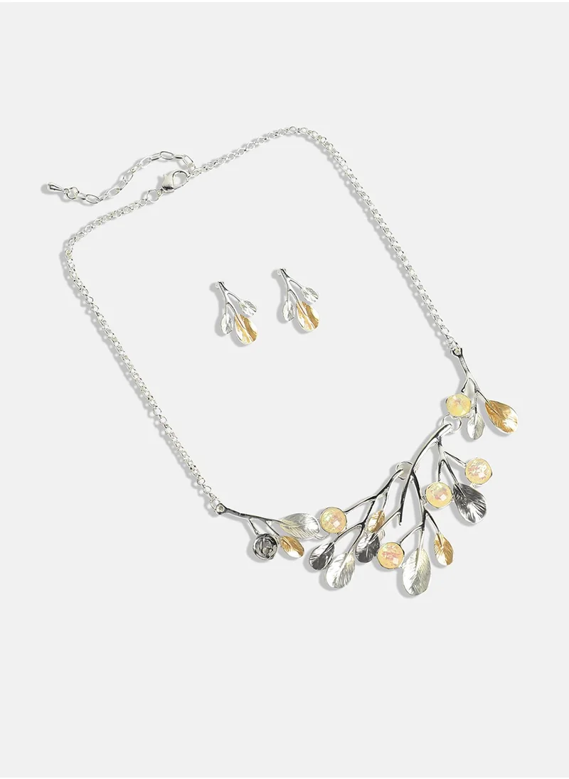 SOHI Metallic Foliage Jewellery Set