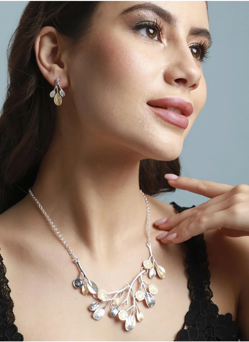SOHI Metallic Foliage Jewellery Set