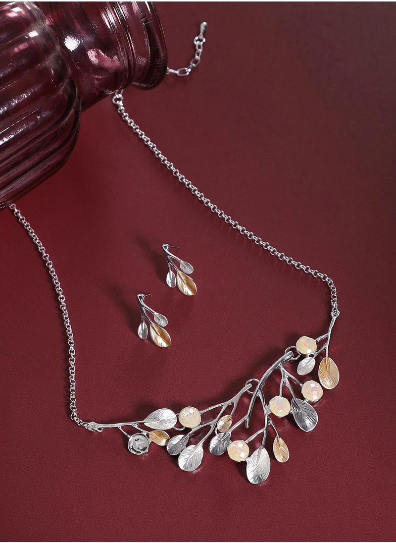 SOHI Metallic Foliage Jewellery Set