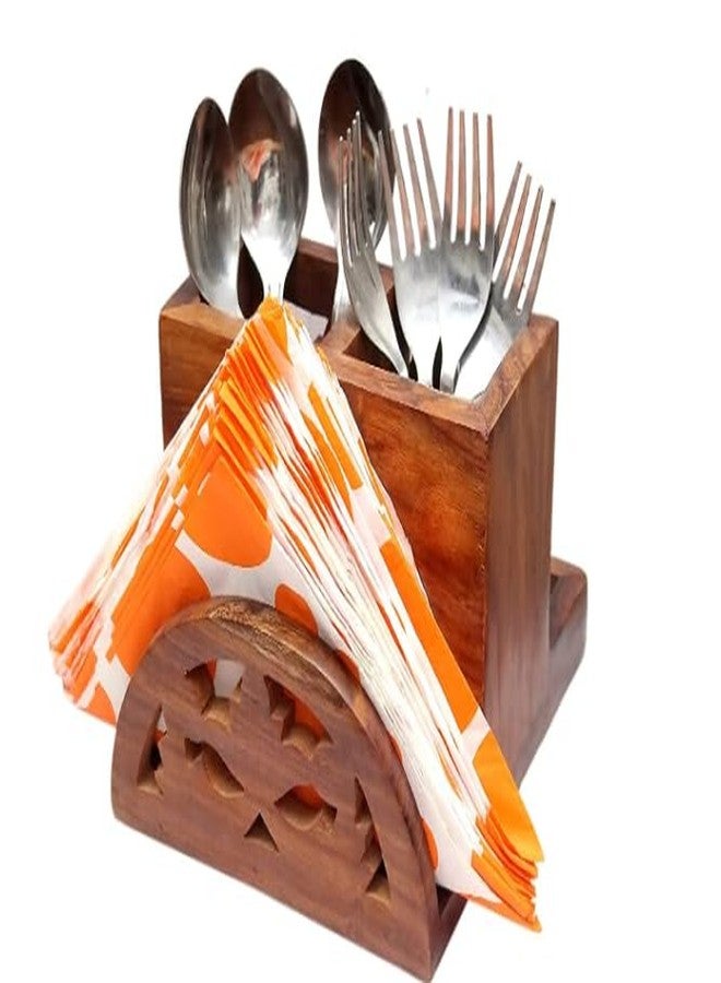 ISKA Wooden Spoon Stand Cutlery tissue Holder Multipurpose for Dining Table spoon Holder,Best Item for Your Kitchen - Image 1