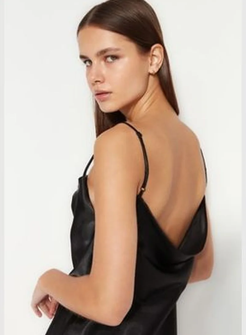 trendyol Black Lace and Degaje Detailed Satin Woven Nightgown.