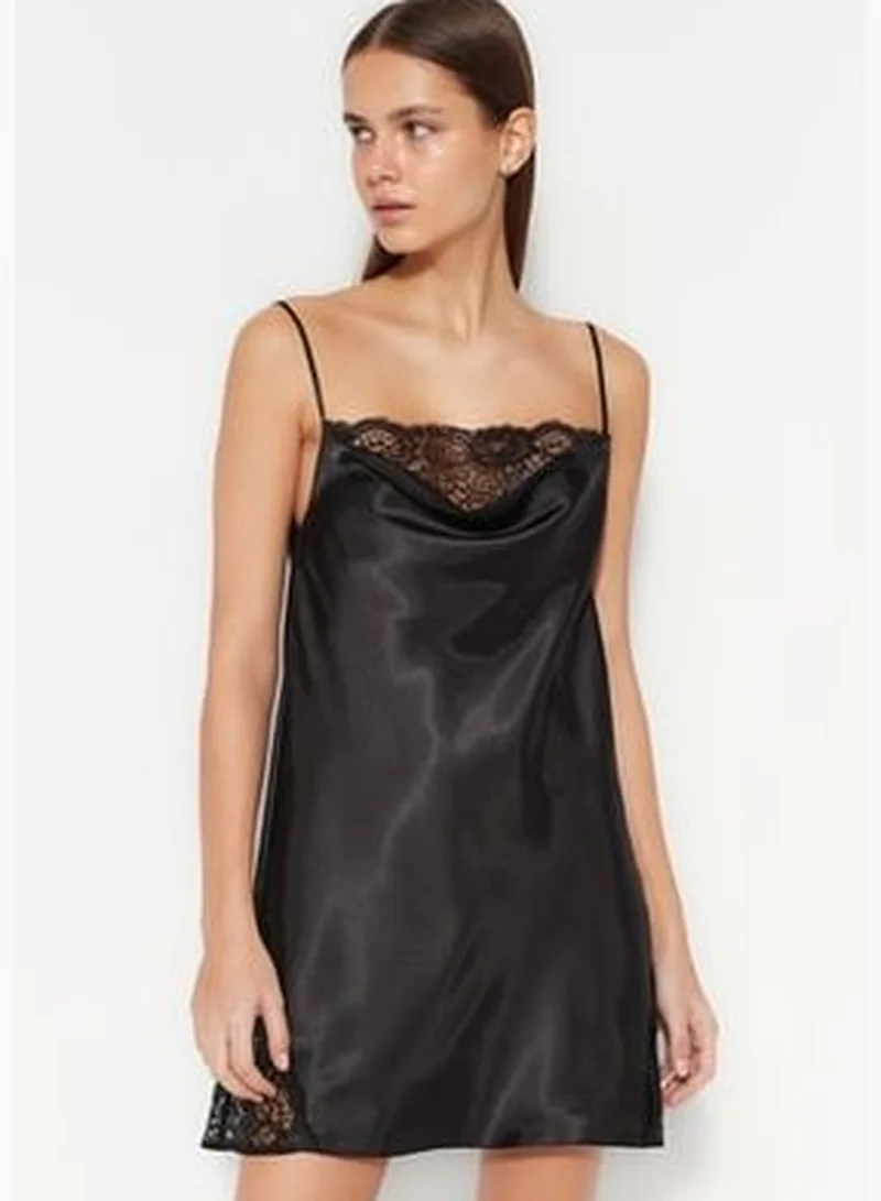 trendyol Black Lace and Degaje Detailed Satin Woven Nightgown.