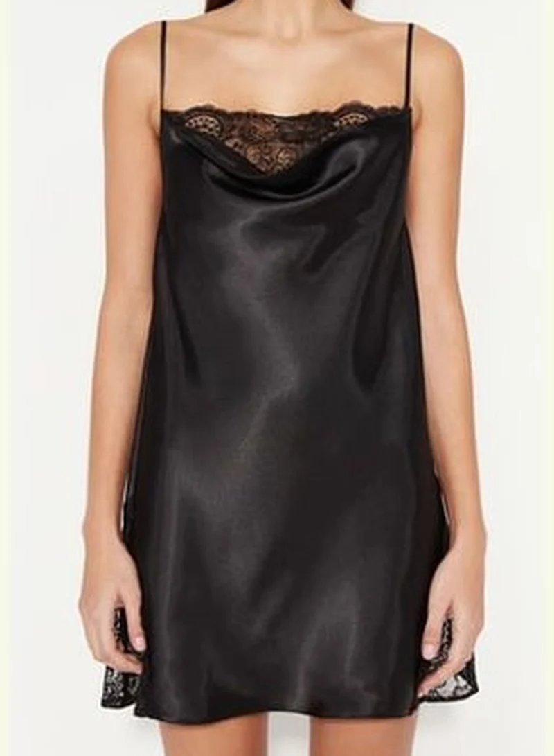 trendyol Black Lace and Degaje Detailed Satin Woven Nightgown.