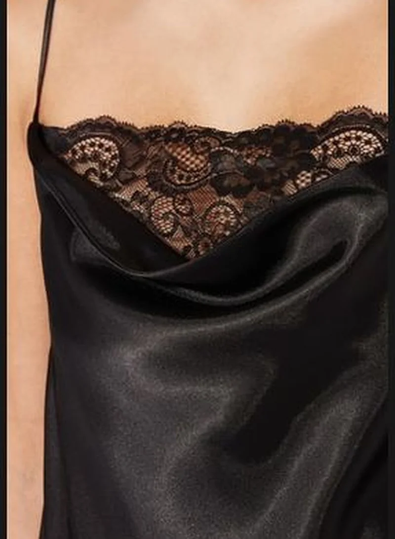 trendyol Black Lace and Degaje Detailed Satin Woven Nightgown.