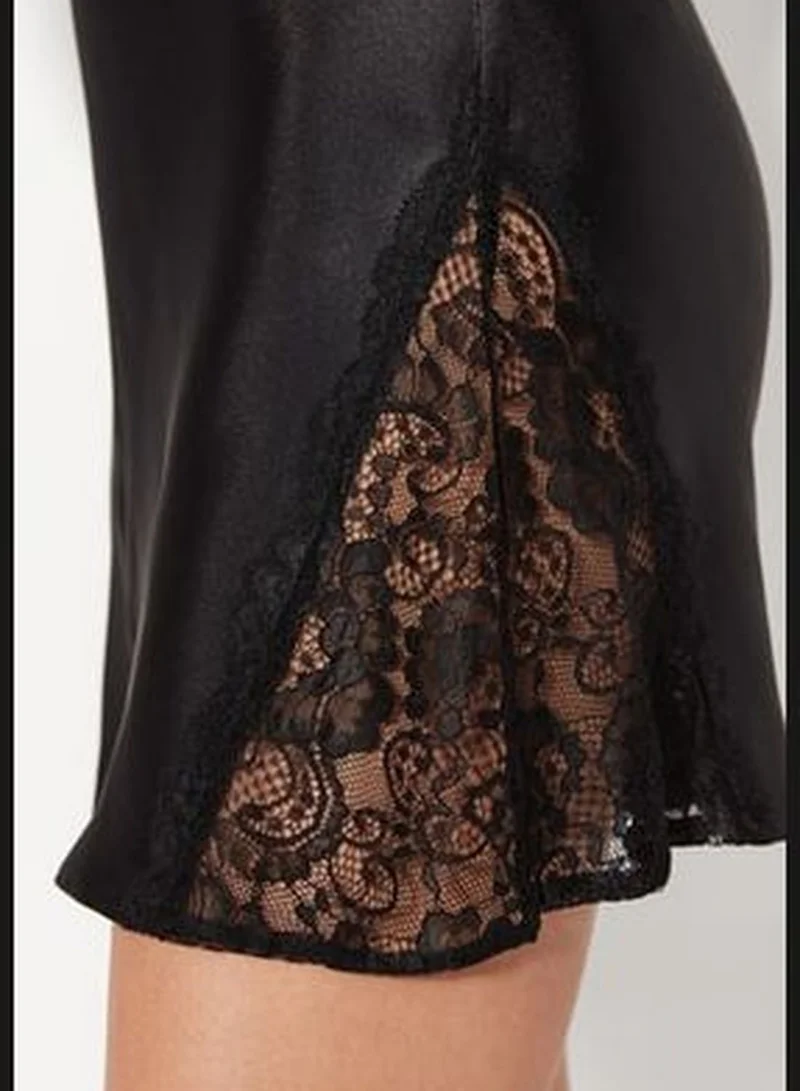 trendyol Black Lace and Degaje Detailed Satin Woven Nightgown.