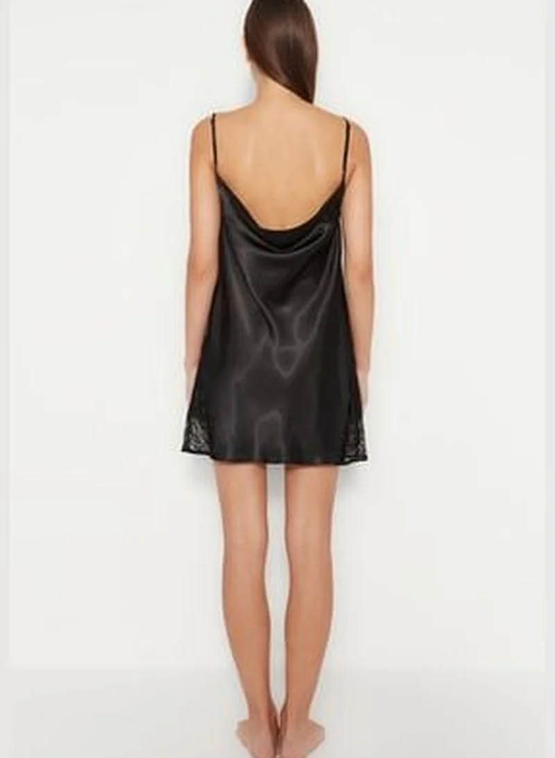 trendyol Black Lace and Degaje Detailed Satin Woven Nightgown.