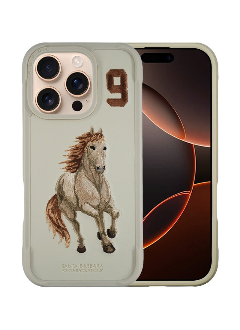 SANTA BARBARA POLO & RACQUET CLUB Boris Series Horse Embroidery MagSafe Phone Case for iPhone 16 Pro Max – Shockproof, Premium Pleather & TPU, Anti-Slip Grip, Raised Edges for Screen & Camera Protection, Scratch-Resistant, Lightweight & Slim Design – Beige  - Image 1