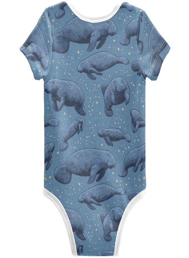 Pigsaly Cartoon Grey Manatees Unisex Baby Bodysuits Blue Waves Hearts Newborn Short Sleeve Summer Jumpsuit Boy Girl 9M - Image 2