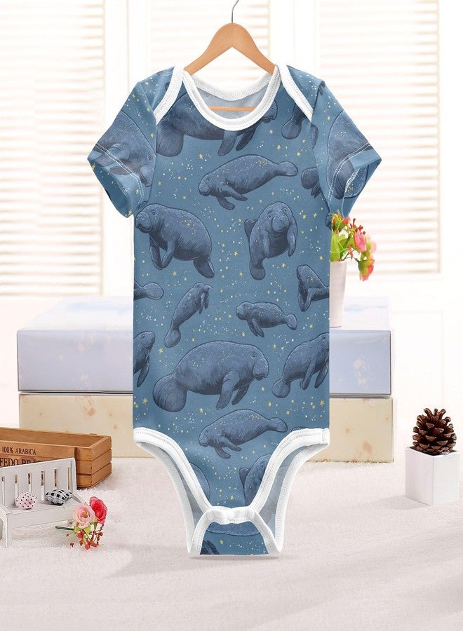 Pigsaly Cartoon Grey Manatees Unisex Baby Bodysuits Blue Waves Hearts Newborn Short Sleeve Summer Jumpsuit Boy Girl 9M - Image 5
