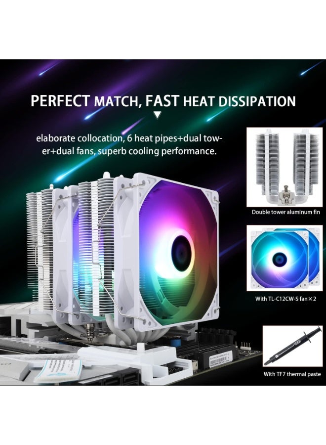 ثيرمالرايت مبرد المعالج Thermalright Peerless Assassin 120 SE ARGB أبيض، مزود بستة أنابيب حرارية، ومروحتين 120 مم TL-C12CW-S PWM، بتقنية AGHP، متوافق مع معالجات AMD AM4/AM5/Intel LGA1700/115X/1851/1155/1200 - Image 3