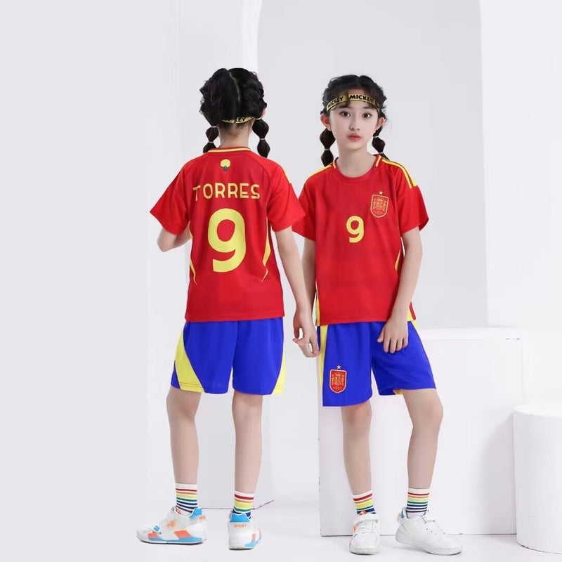 24-25 Spain Home Football Jersey No. 9 Children'S Jersey Two Bars Digital Printing 14-30 Yards - Image 2