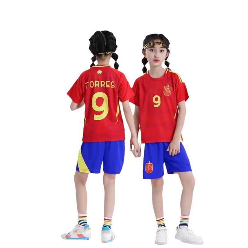 24-25 Spain Home Football Jersey No. 9 Children'S Jersey Two Bars Digital Printing 14-30 Yards - Image 3