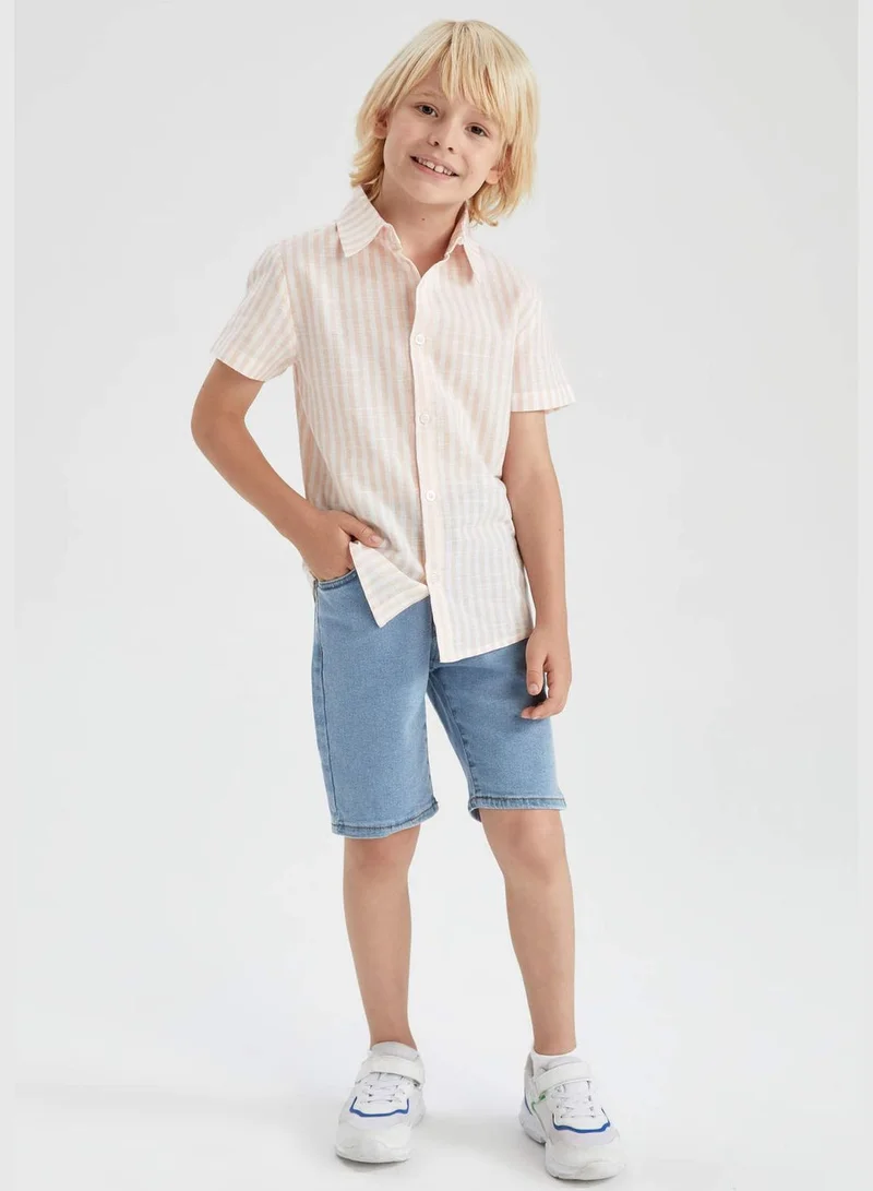 ديفاكتو Boy Regular Fit Polo Neck Woven Top Short Sleeve Shirt