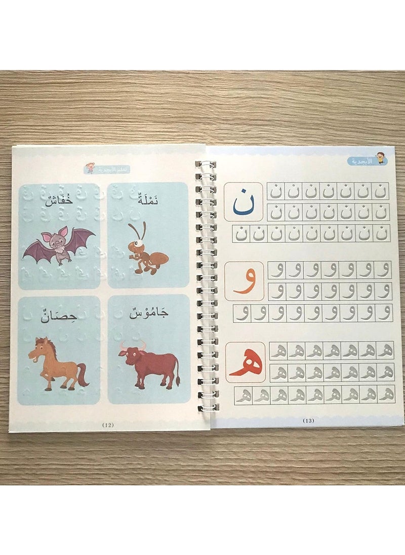 4 PCS Arabic Magic Practice A5 Copybook for Kids Handwriting Reusable Magical Ink Tracing Book for Preschools Alphabet Drawing Writing Book with Refills/Grip Correctors Educational Supplies.