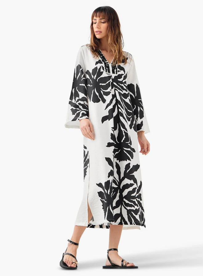 ايكونيك فستان أيقوني مزين بياقة على شكل حرف  بفتحات وأكمام طويلة