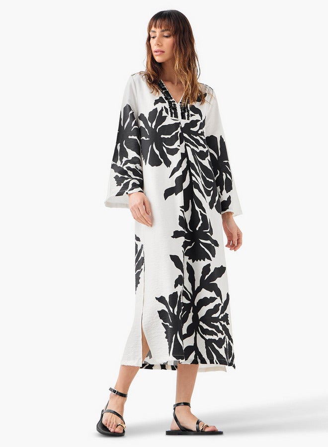 ايكونيك فستان أيقوني مزين بياقة على شكل حرف  بفتحات وأكمام طويلة - Image 2