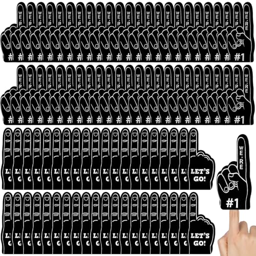 Sinmoe 100 Pieces Mini Foam Finger Football Party Favors 1 Sports Fan Foam Finger Football Party Supply Basketball Baseball Soccer Sporting Events SuppliesBlack - Image 1