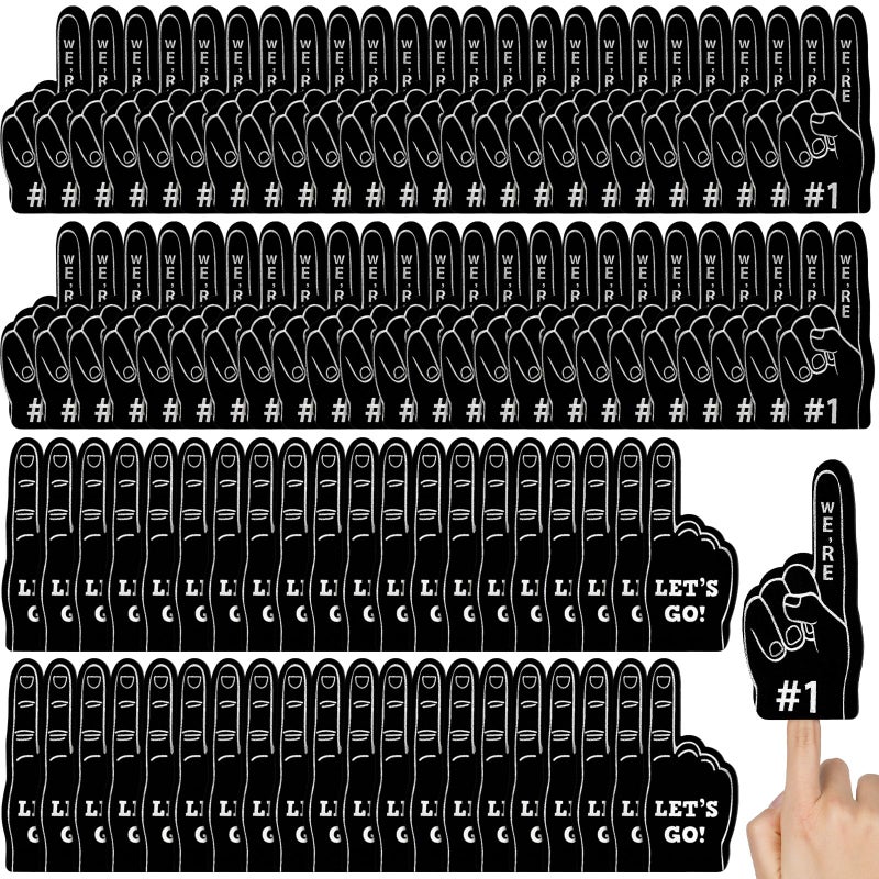 Sinmoe 100 Pieces Mini Foam Finger Football Party Favors 1 Sports Fan Foam Finger Football Party Supply Basketball Baseball Soccer Sporting Events SuppliesBlack - Image 3