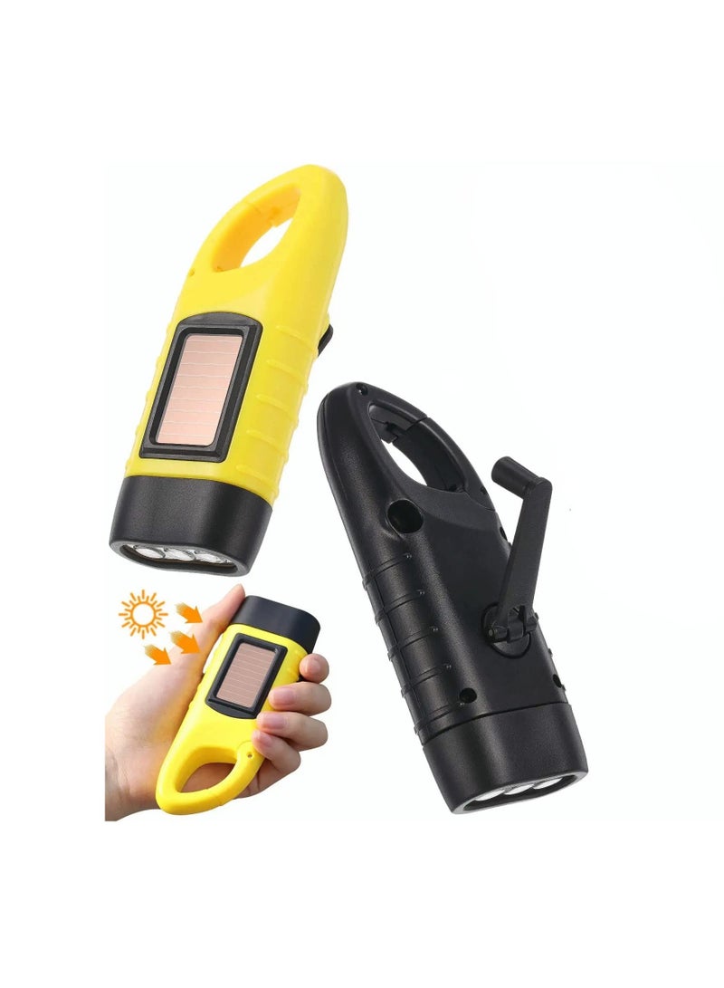 SOLARAE Hand Crank Solar Powered Flashlight Rechargeable Led Flashlight Gear Self Powered Charging Torch for Fishing Weather Pack 2 PCS - Image 1