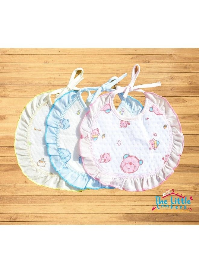 Cotton Baby Bibs Apron With Tie Knot Closure; With Pvc On Back For Quick Absorption & Fast Drying Bibs For Babies Newborn (018 Months) (Pack Of 3)