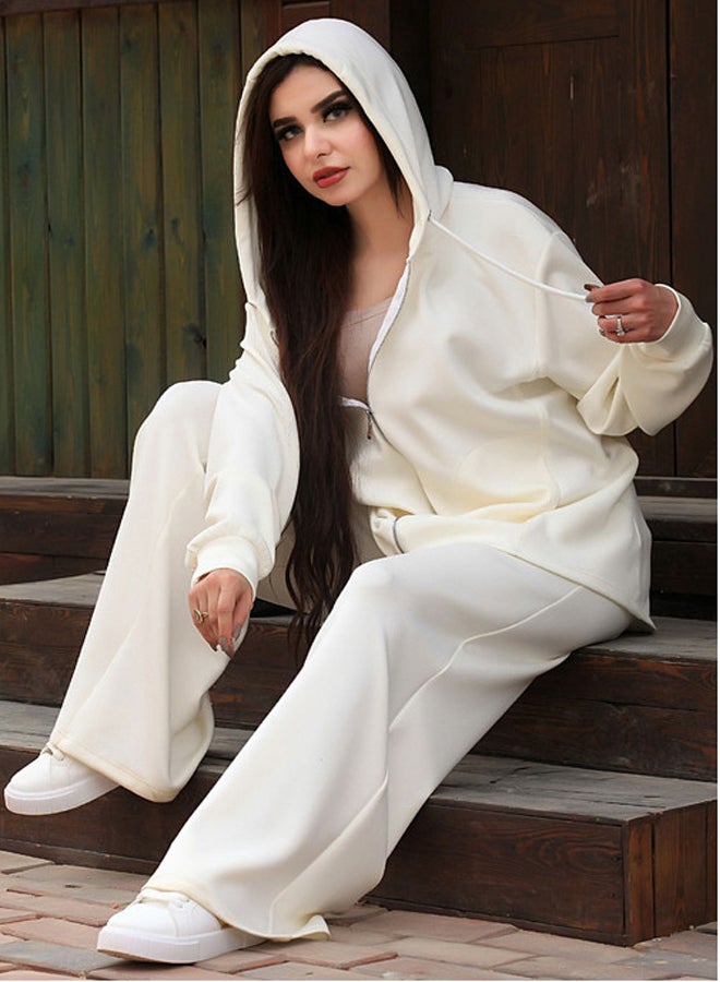 Ship Master Women's Cotton Wide-Leg Pants & Zip-Up Hoodie Set – Casual & Comfy  - Image 3