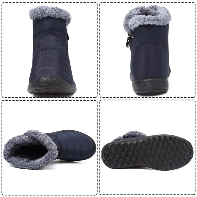 LAZAZAFI Kids Winter Snow Boots Waterproof Warm Faux Fur Lined Shoes Boy's Girl's Outdoor Walking Boots Anti-Slip Ankle Boots Comfy Flats Hiking Boots Blue UK1 - Image 2