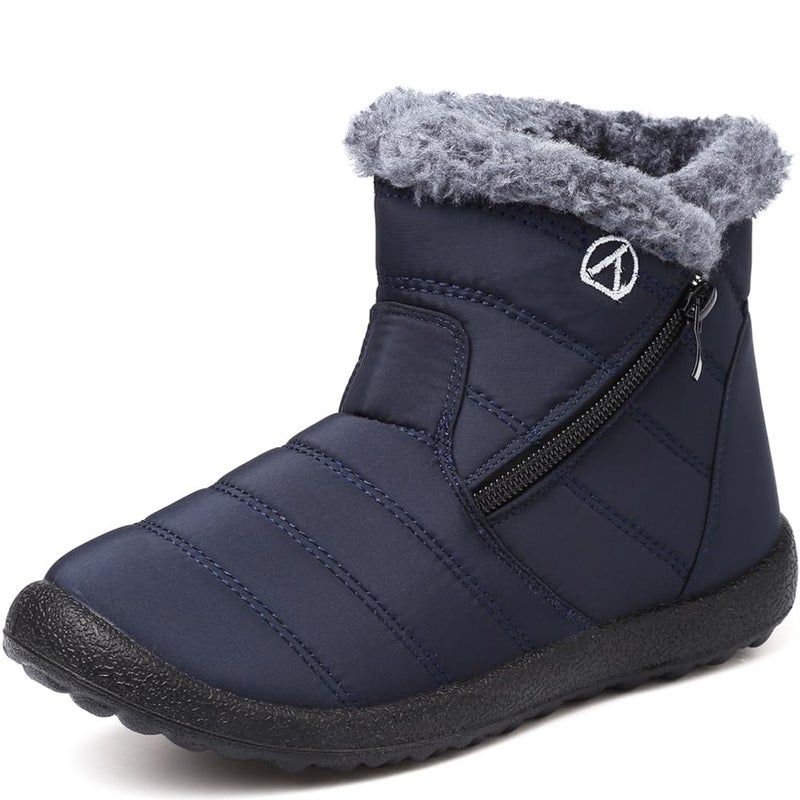 LAZAZAFI Kids Winter Snow Boots Waterproof Warm Faux Fur Lined Shoes Boy's Girl's Outdoor Walking Boots Anti-Slip Ankle Boots Comfy Flats Hiking Boots Blue UK1 - Image 1