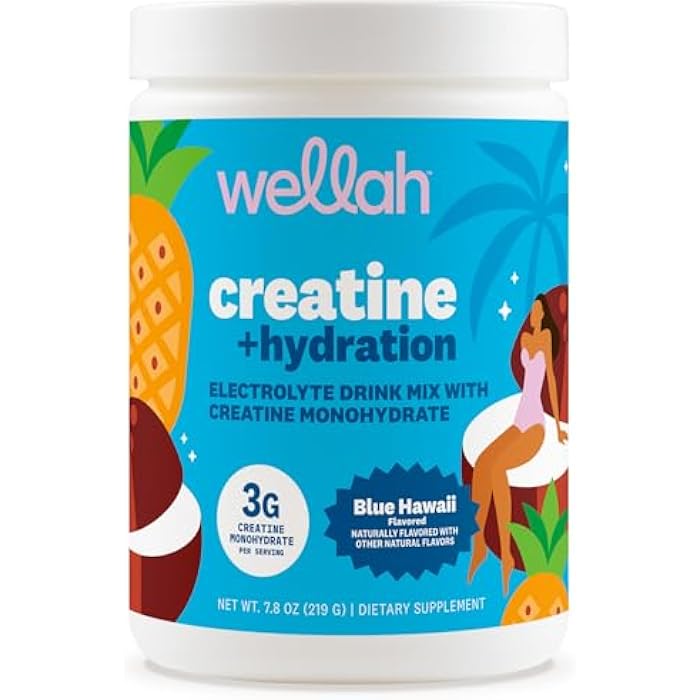 Wellah Creatine + Hydration Powder (Blue Hawaii) 30 Servings - Electrolyte Drink with 3g of Creatine Monohydrate - Image 1