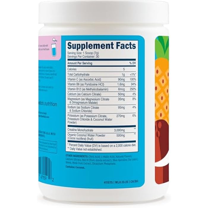 Wellah Creatine + Hydration Powder (Blue Hawaii) 30 Servings - Electrolyte Drink with 3g of Creatine Monohydrate - Image 4