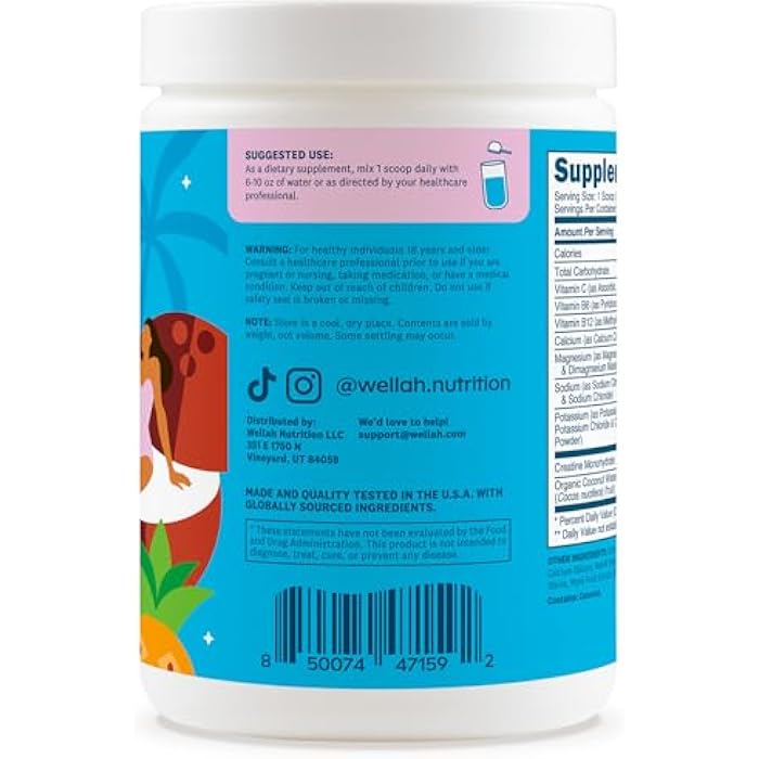 Wellah Creatine + Hydration Powder (Blue Hawaii) 30 Servings - Electrolyte Drink with 3g of Creatine Monohydrate - Image 3
