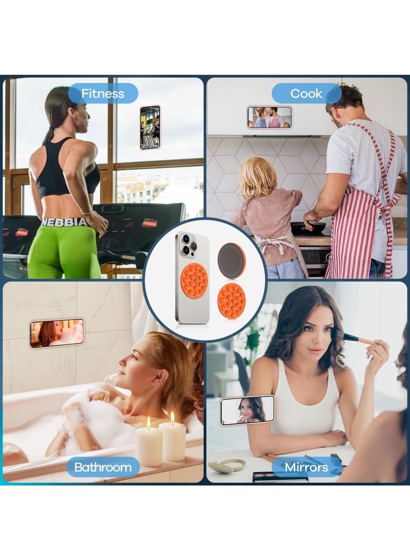 KASTWAVE Silicone Suction Phone Case Stand, Magnetic Suction Phone Case Stand, Mirror Shower Phone Holder, Non-Slip Self-Adhesive Cell Phone Suction Bracket, Suitable Creator, Videos, Selfies (Orange) - Image 2