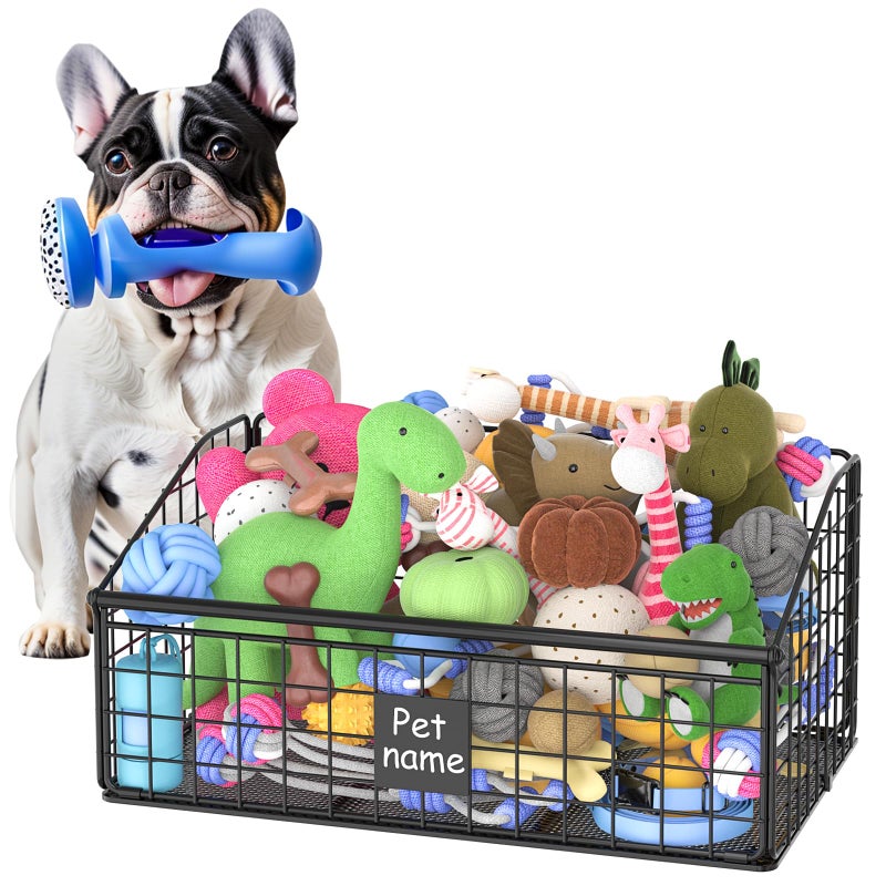 Kaiferty Indestructible Dog Toy basket, Medium Toy Box for Dogs,Pet Toy Bin Dog Metal Basket for Toys, Toy Storage Organizer, Toy Box for Living Room Area (Black) - Image 1