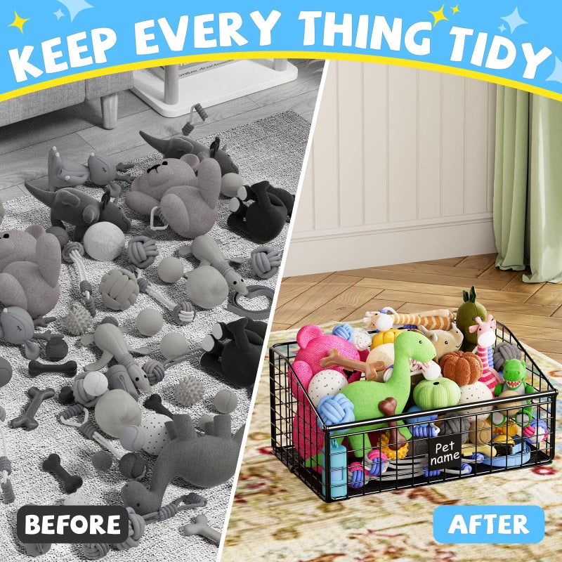Kaiferty Indestructible Dog Toy basket, Medium Toy Box for Dogs,Pet Toy Bin Dog Metal Basket for Toys, Toy Storage Organizer, Toy Box for Living Room Area (Black) - Image 5