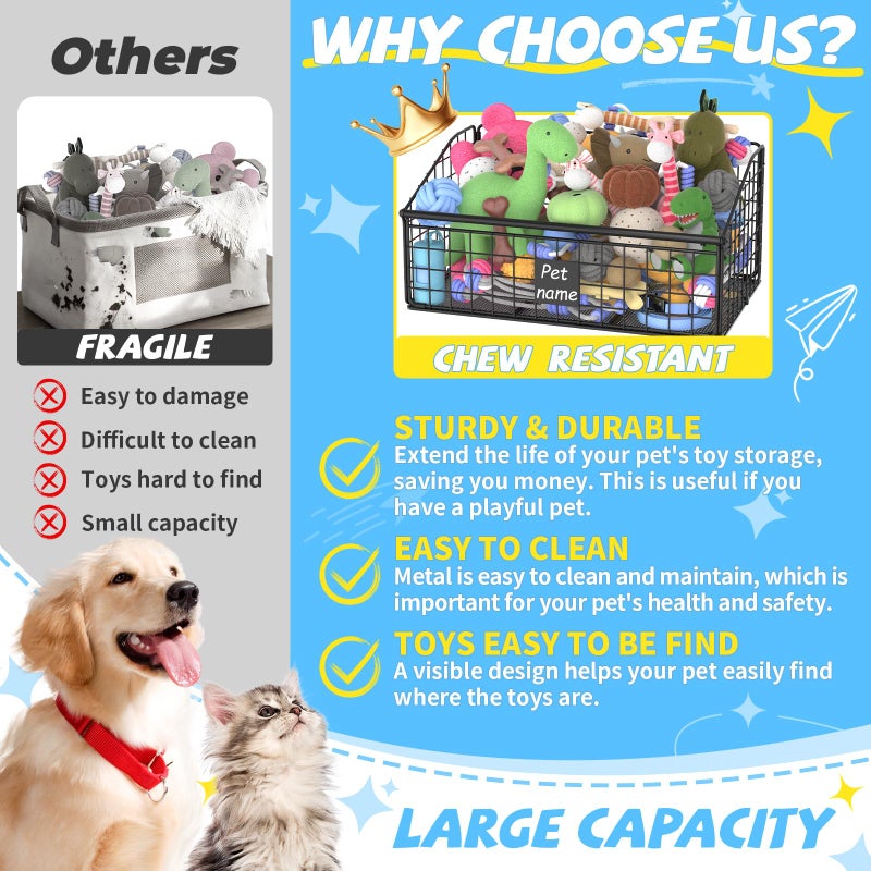 Kaiferty Indestructible Dog Toy basket, Medium Toy Box for Dogs,Pet Toy Bin Dog Metal Basket for Toys, Toy Storage Organizer, Toy Box for Living Room Area (Black) - Image 2