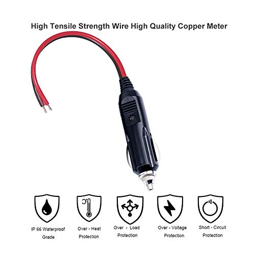 SPARKING 12V Replacement Cigarette Lighter Male Plug with Lead - 24V Car Power Adapter Auto Accessories with Led Lights, 15A Fuse (Male Plug to Tinned Terminal) - Image 3