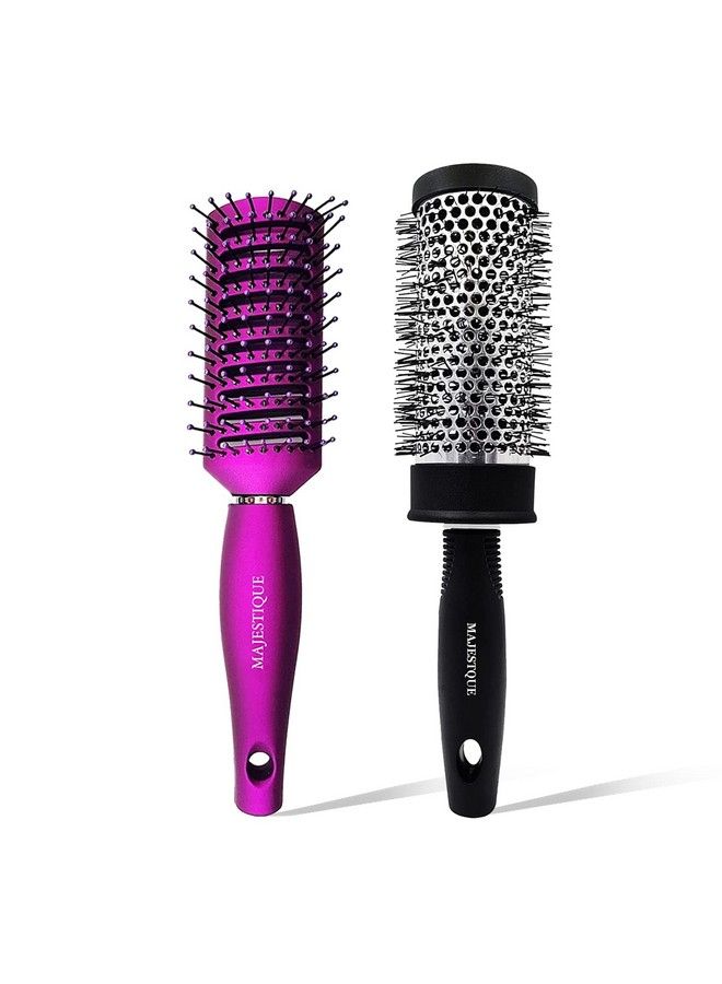 MAJESTIQUE Professional Round Brush For Blow Drying And Vent Blow Brush For Hair Heat Styling Lightweight Blow Brush For Hair Large (Purple/Black) - Image 1