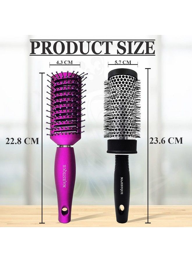 MAJESTIQUE Professional Round Brush For Blow Drying And Vent Blow Brush For Hair Heat Styling Lightweight Blow Brush For Hair Large (Purple/Black) - Image 3