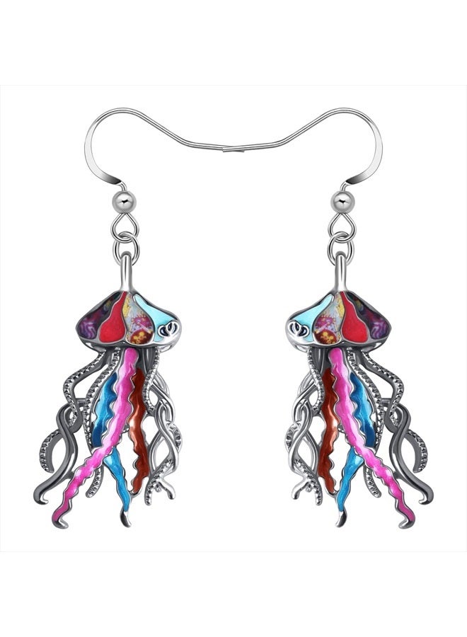 Newei Cute Enamel Whale Octopus Jellyfish Shark Earrings Dangle Jewelry for Women Sea Animals Gifts (Multi Jellyfish) - Image 1