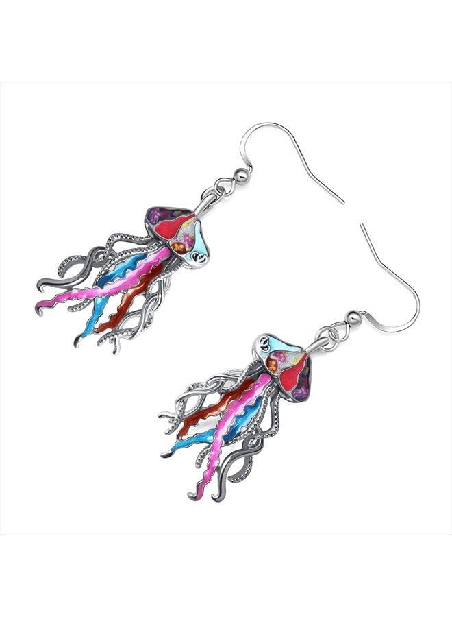 Newei Cute Enamel Whale Octopus Jellyfish Shark Earrings Dangle Jewelry for Women Sea Animals Gifts (Multi Jellyfish) - Image 3