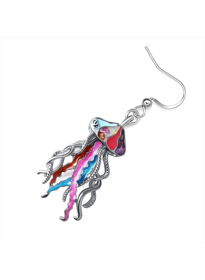 Newei Cute Enamel Whale Octopus Jellyfish Shark Earrings Dangle Jewelry for Women Sea Animals Gifts (Multi Jellyfish) - Image 4