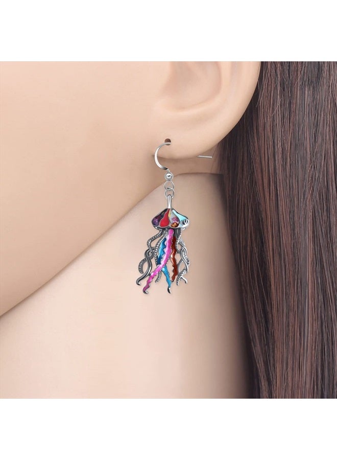 Newei Cute Enamel Whale Octopus Jellyfish Shark Earrings Dangle Jewelry for Women Sea Animals Gifts (Multi Jellyfish) - Image 2