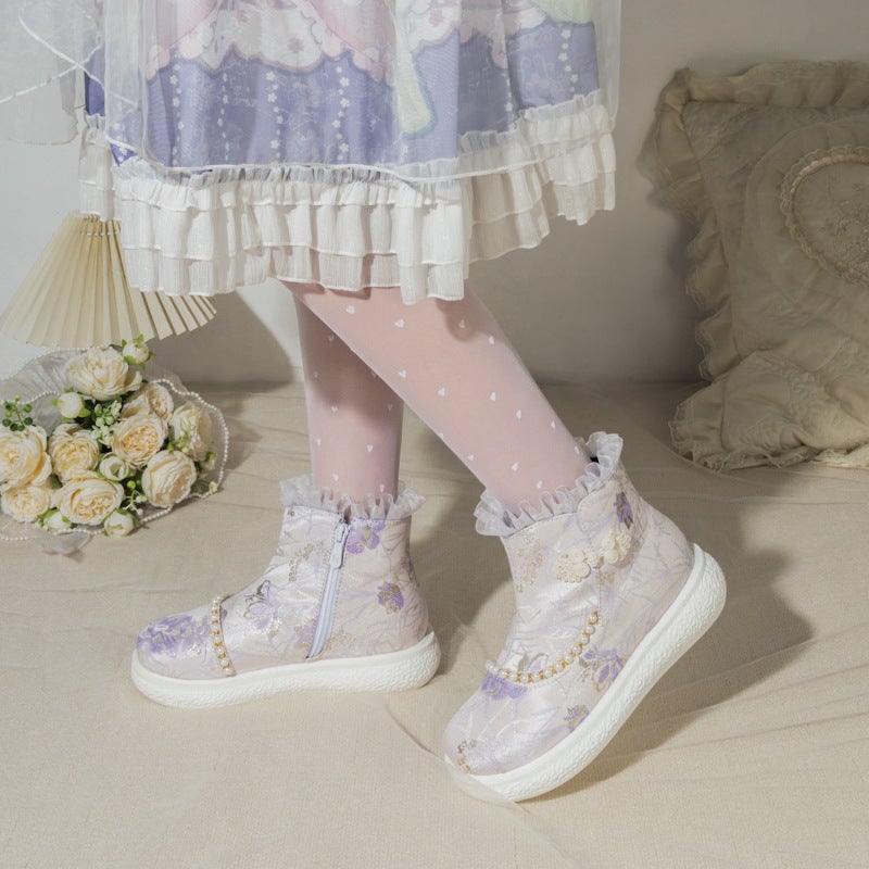 Supply 2024 National Style Chinese Clothing Short Boots 30-43 Sweet Pearl Lace Low Boots Women - Image 2