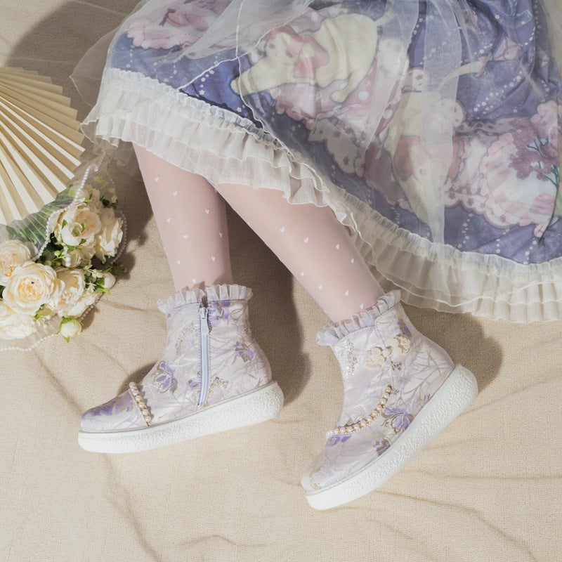 Supply 2024 National Style Chinese Clothing Short Boots 30-43 Sweet Pearl Lace Low Boots Women - Image 5