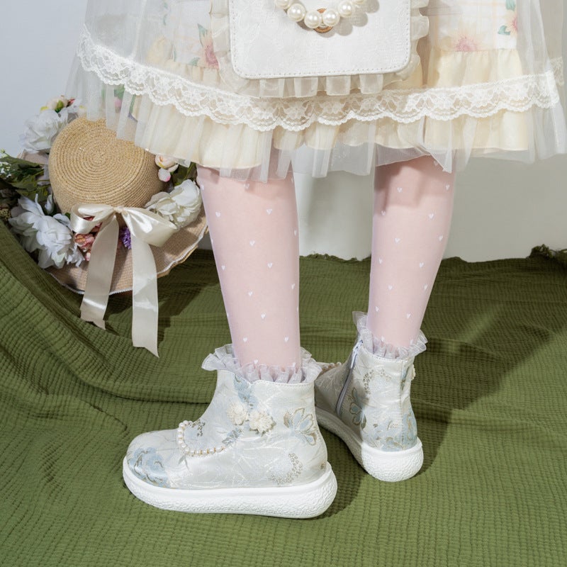 Supply 2024 National Style Chinese Clothing Short Boots 30-43 Sweet Pearl Lace Low Boots Women - Image 4